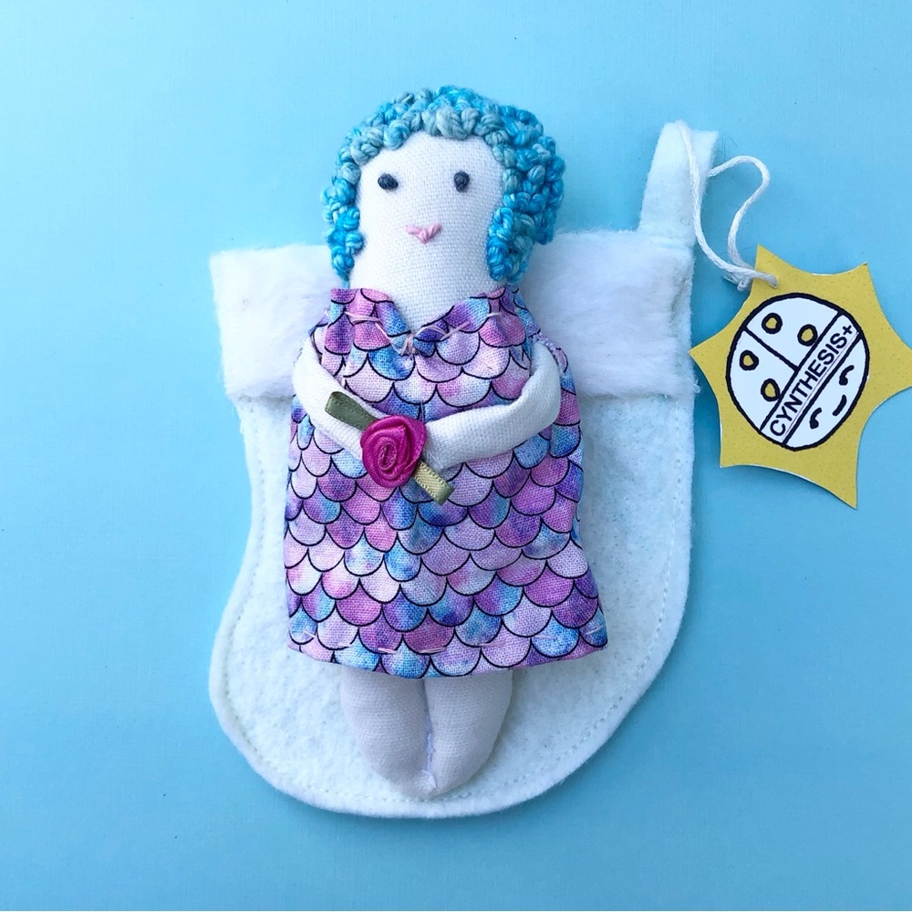 Pocket sized doll in stocking Christmas ornament mini embroidery